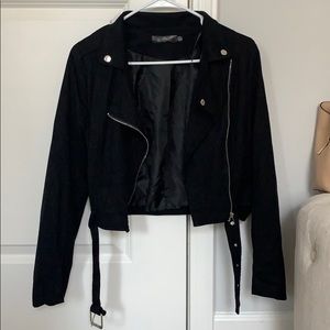 Faux suede biker cropped jacket